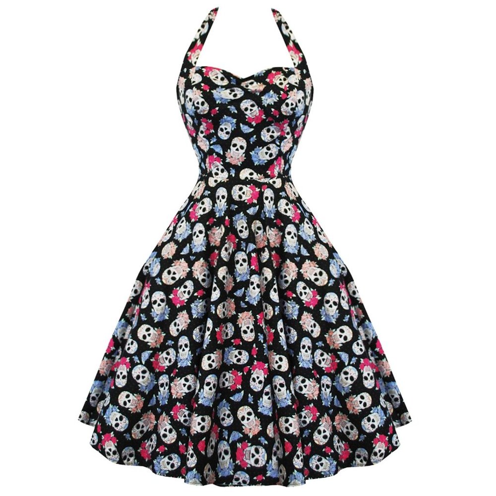 Hell Bunny - Muertos Sugar Skull 50's Swing Dress Rockabilly Vintage Gothic Punk